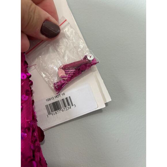 Mac Duggal Hot Pink Beaded Sequined Puff Sleeve One Shoulder Gown Dress Size 10 - Picture 14 of 16